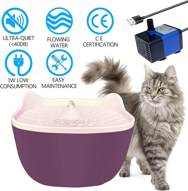آبخوری اتوماتیک برند petwater رنگ بادمجانی مخصوص گربه و سگ