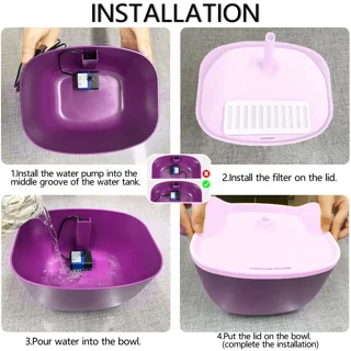 نحوه نصب آبخوری اتوماتیک برند petwater رنگ بادمجانی مخصوص گربه
